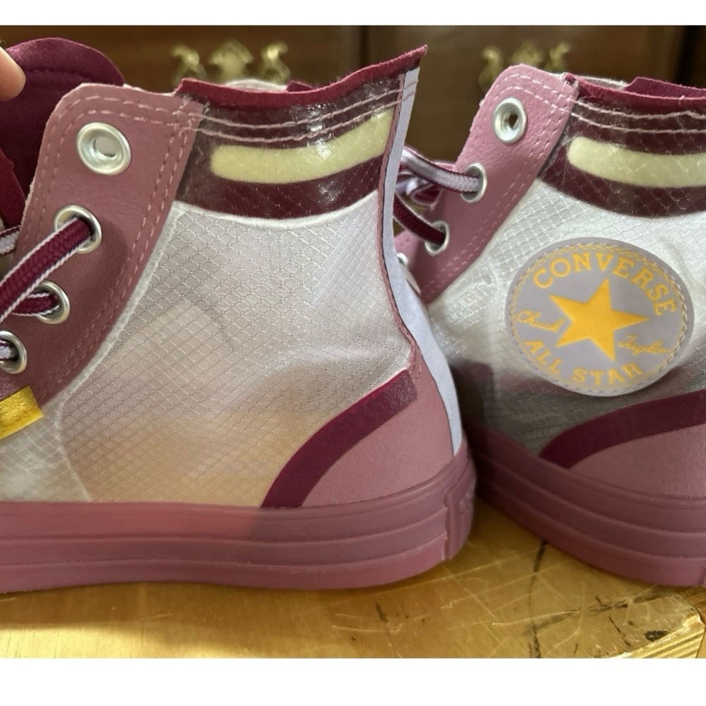 Converse Transparent Pink and Gold High-Tops - Picture 2 of 6